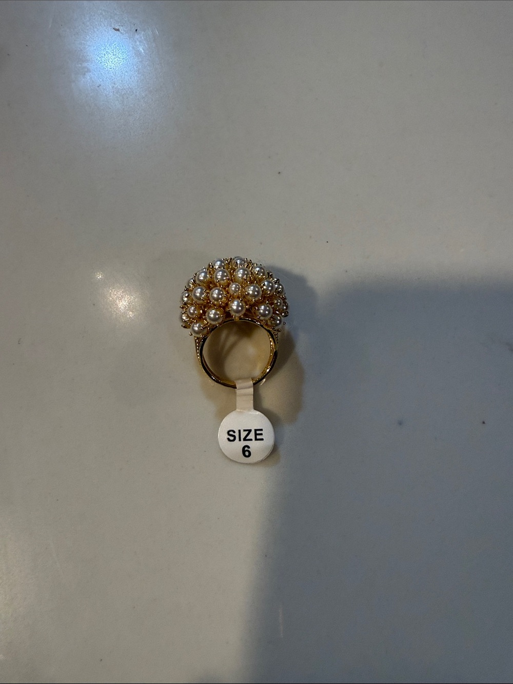 Gold Pearl Cluster Dome Ring - Size 6